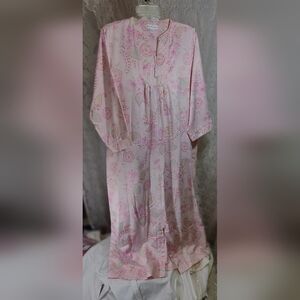 Miss Elaine Light Pink Floral Robe Brushed Lined Front Zipper
